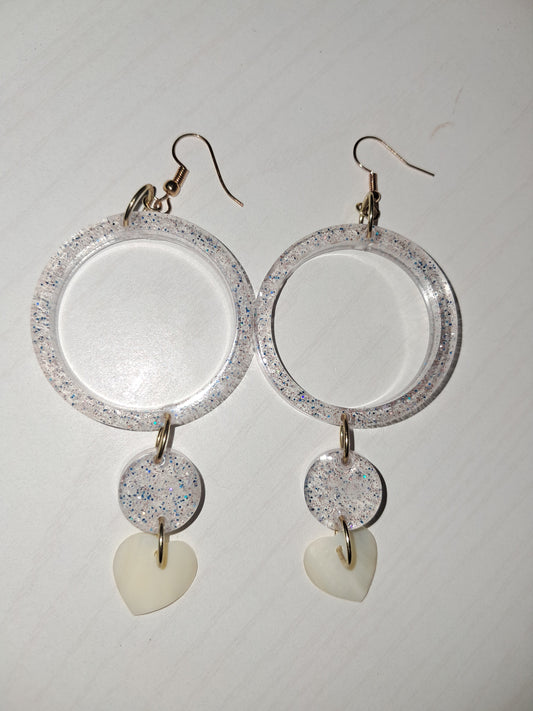 Clear sparkle earrings with hearts